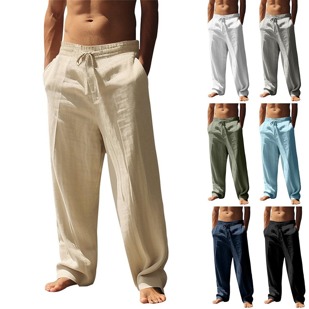 Men's Linen Casual Loose Straight Long Pants