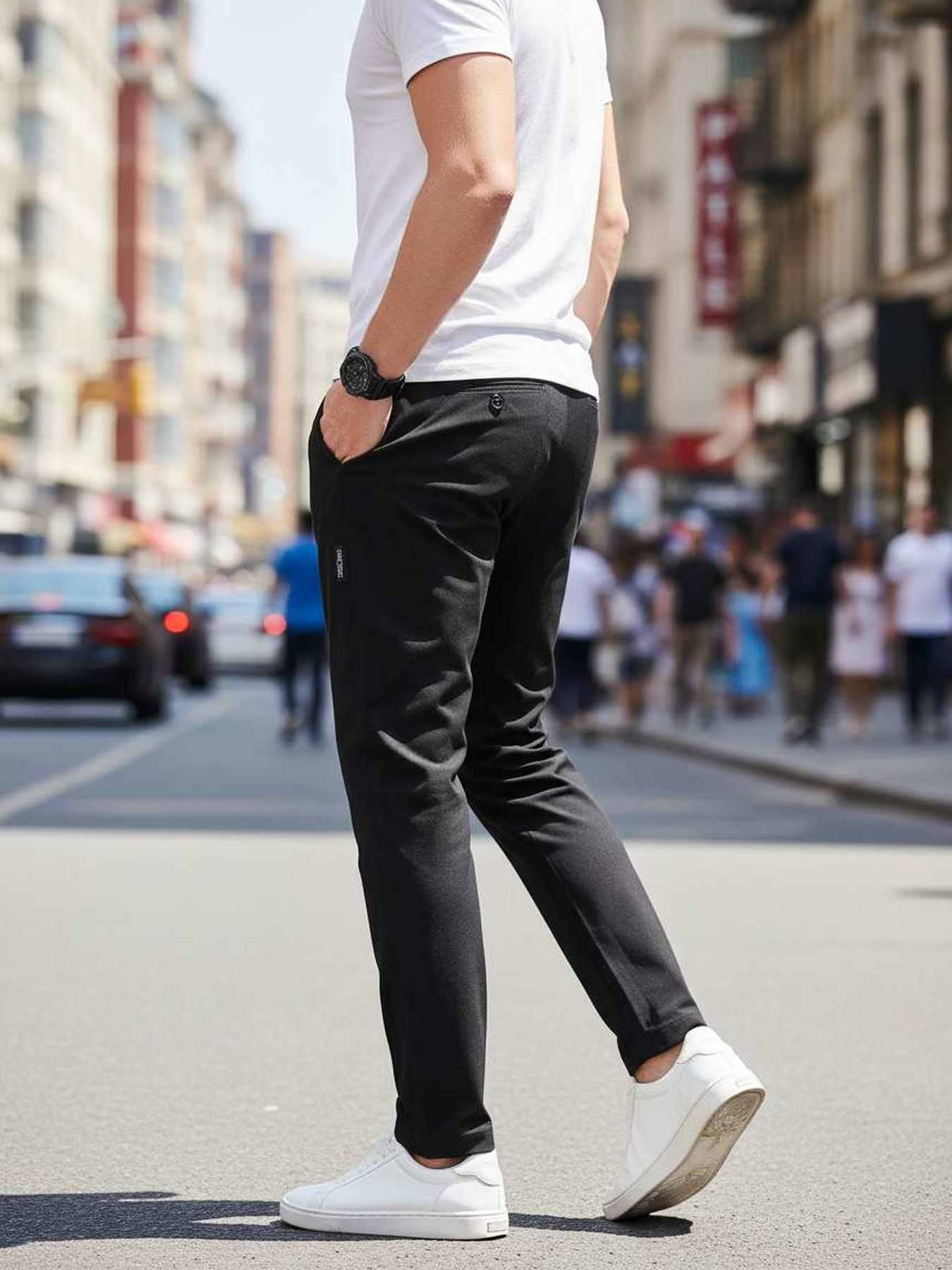 Men's Casual Pants with Stretchy Fit & Anti-Wrinkle Fabric