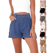 High-Waisted Corduroy Shorts for Women - Loose Casual Pants