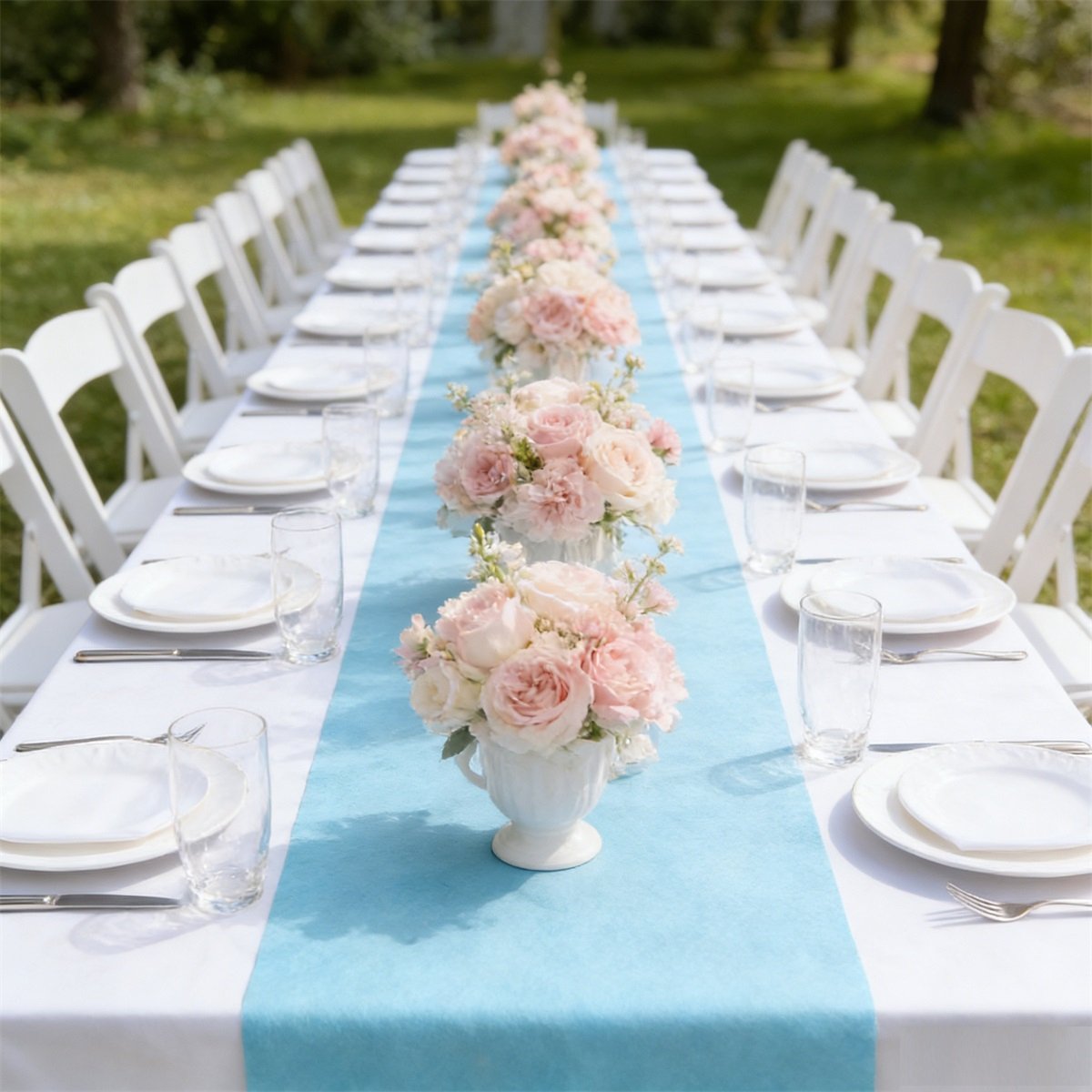 Sky Blue Table Runner - 25M Roll for Parties & Events