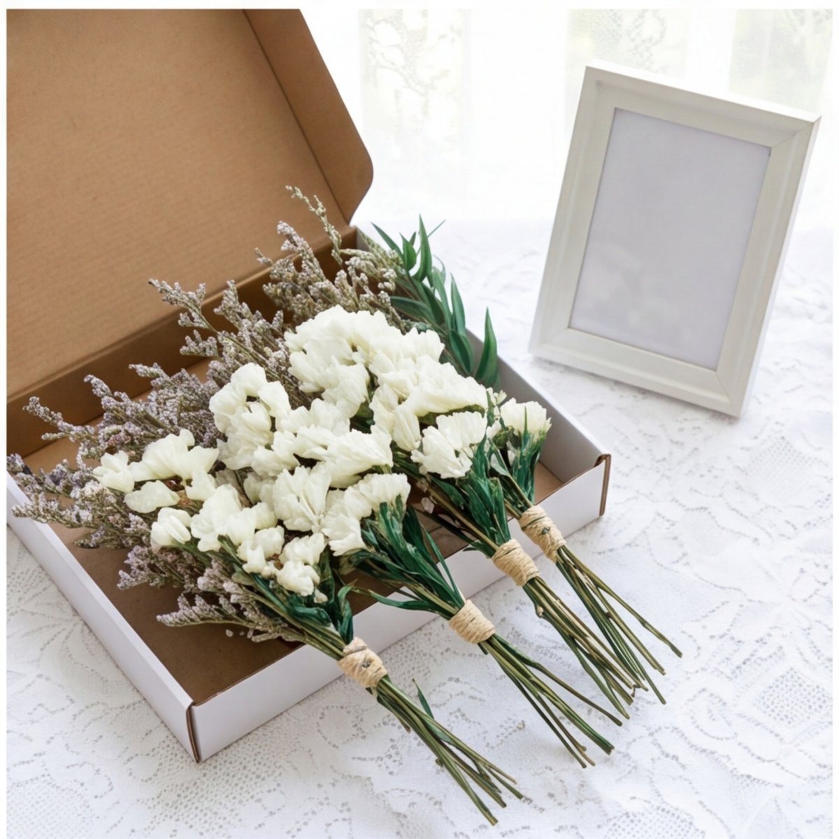 Mini White Dried Flower Bouquets - 6 Pack Party Decorations