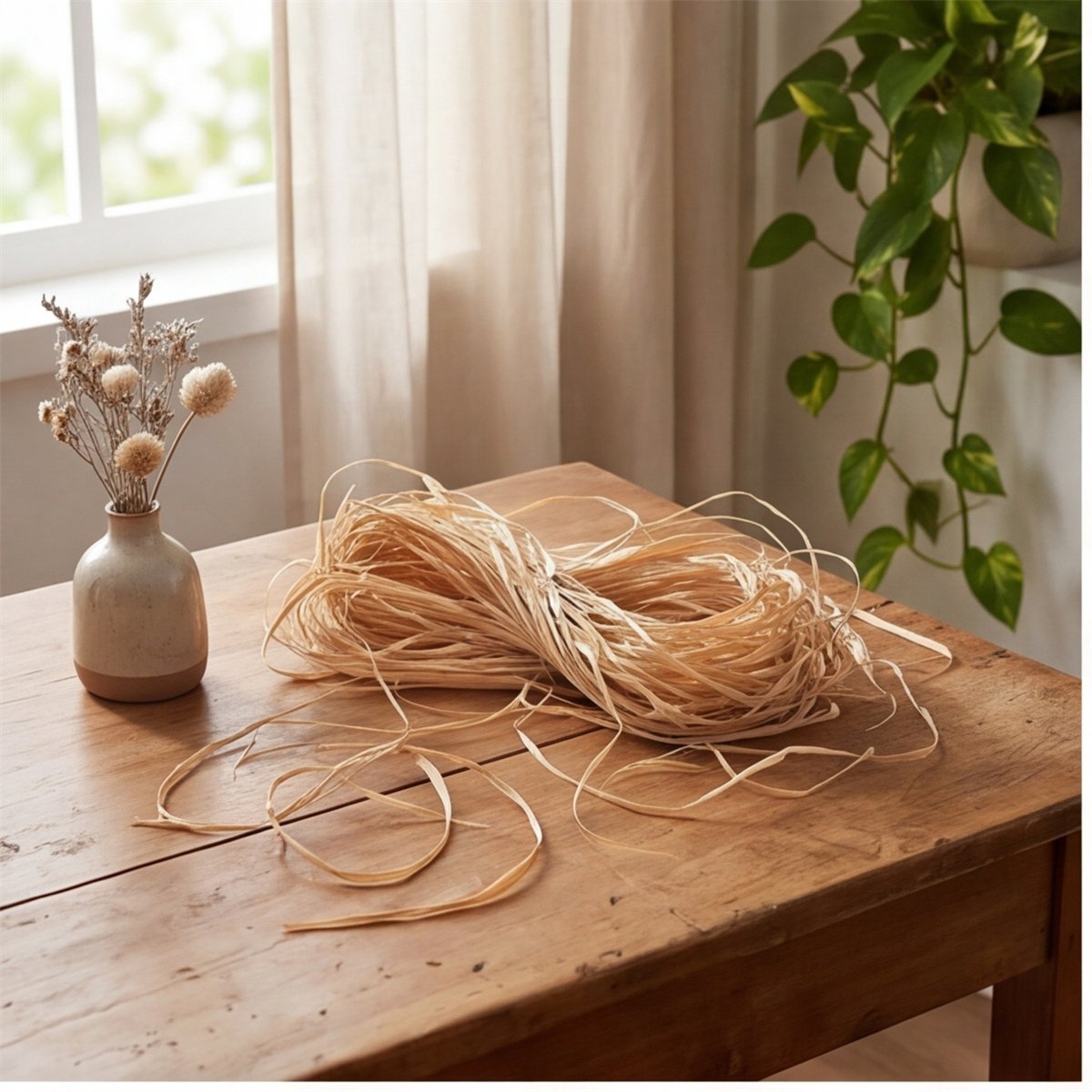 Rustic Raffia Craft Bundle, 6 Natural Grass Bundles for DIY & Gifts