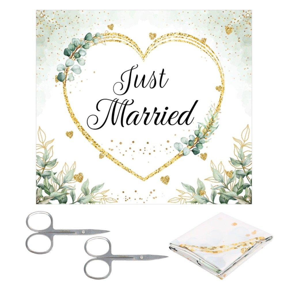 Wedding Heart Cutout Banner, 'Just Married' Design, 200x180 CM