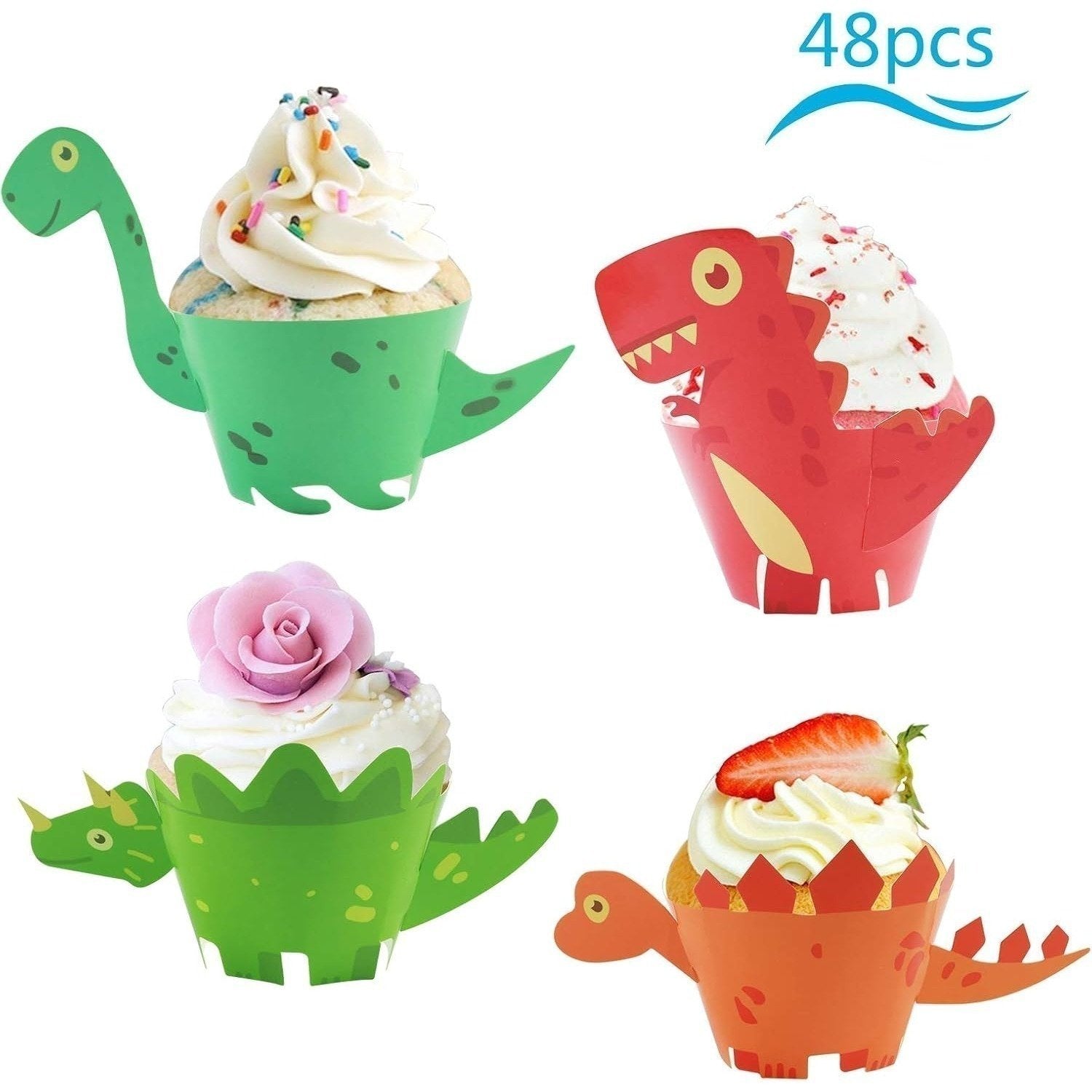Dinosaur Cupcake Toppers & Wrappers Set, 48-Piece