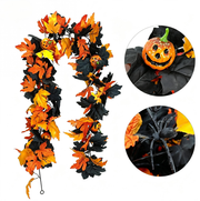 Spooky Maple Leaf Garland, Halloween Party Decorations for Front Door, Mantel, Wall