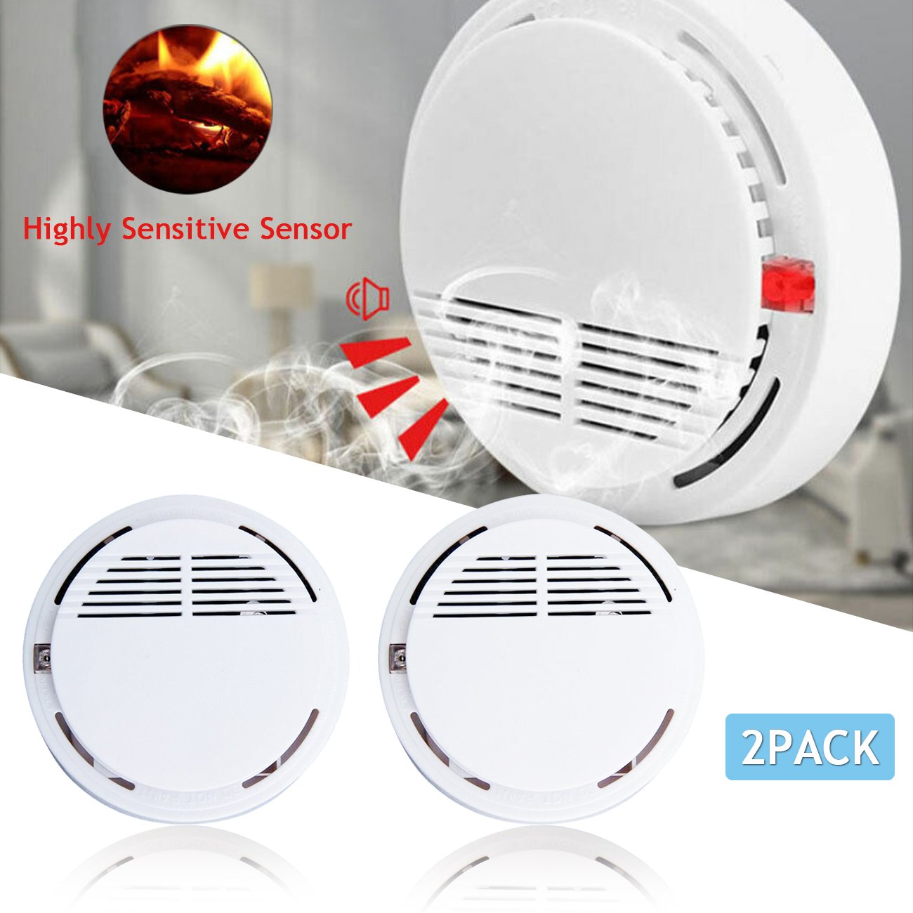 Fire Smoke Detector Alarm with 9V Battery Photoelectric Sensor