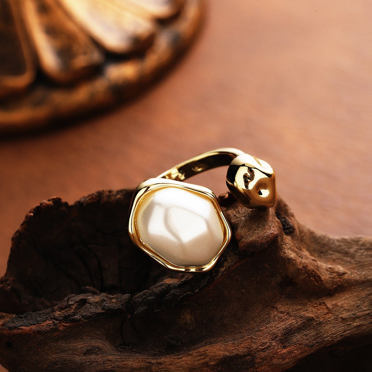 Geometric Pearl Ring for Women - Adjustable Index Finger Jewelry