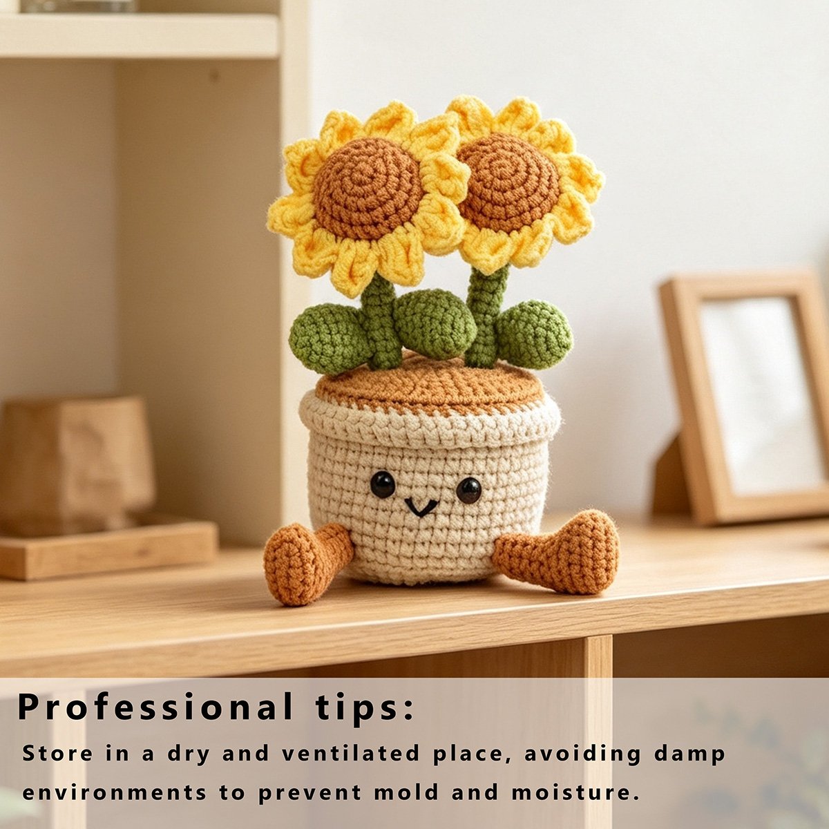 Double Sunflower Pot Ornament - Handmade Crochet Decoration