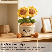 Double Sunflower Pot Ornament - Handmade Crochet Decoration
