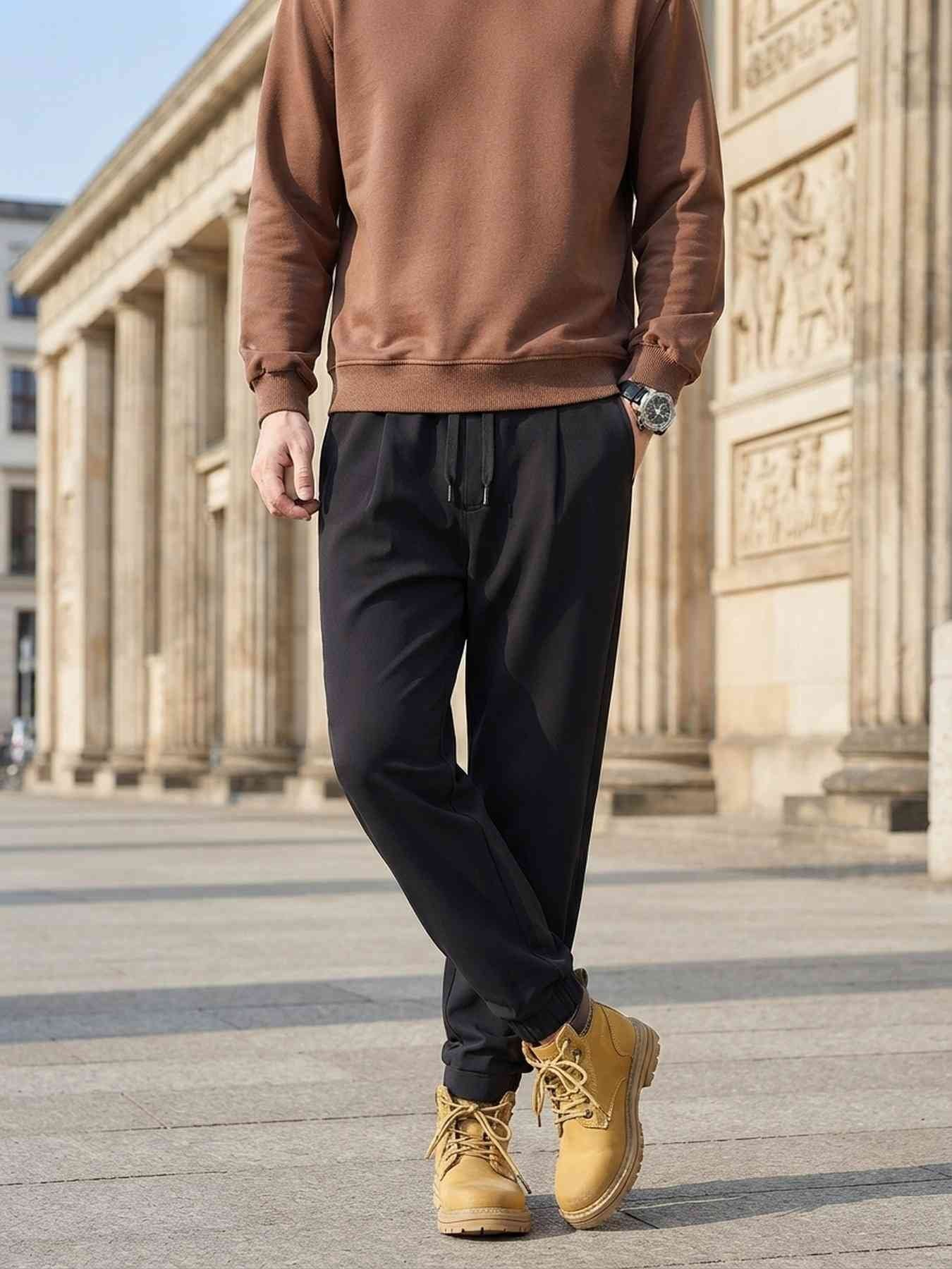 Men's Anti-Wrinkle Casual Pants, Long & Straight Fit, Stretchy & Comfortable