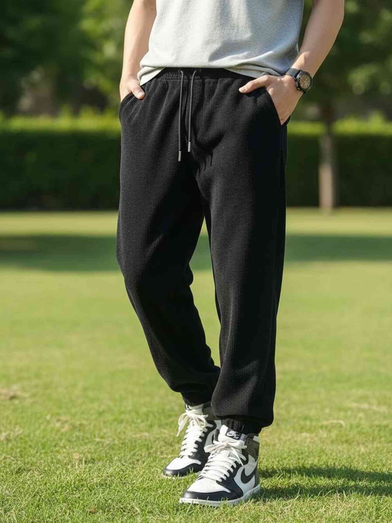Men's Anti-Wrinkle Casual Pants, Elastic, Comfortable, Soft, 9-inch Straight Fit
