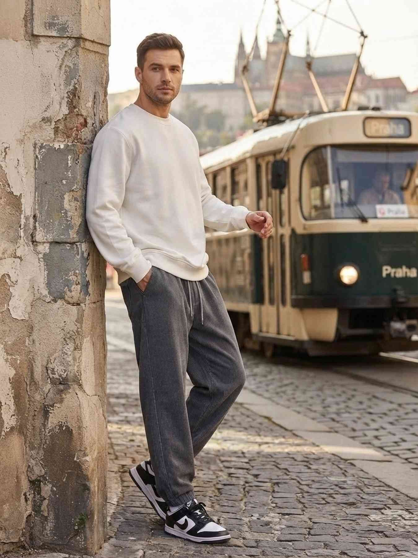 Men's Anti-Wrinkle Casual Pants, Elastic and Stretchy Straight Fit