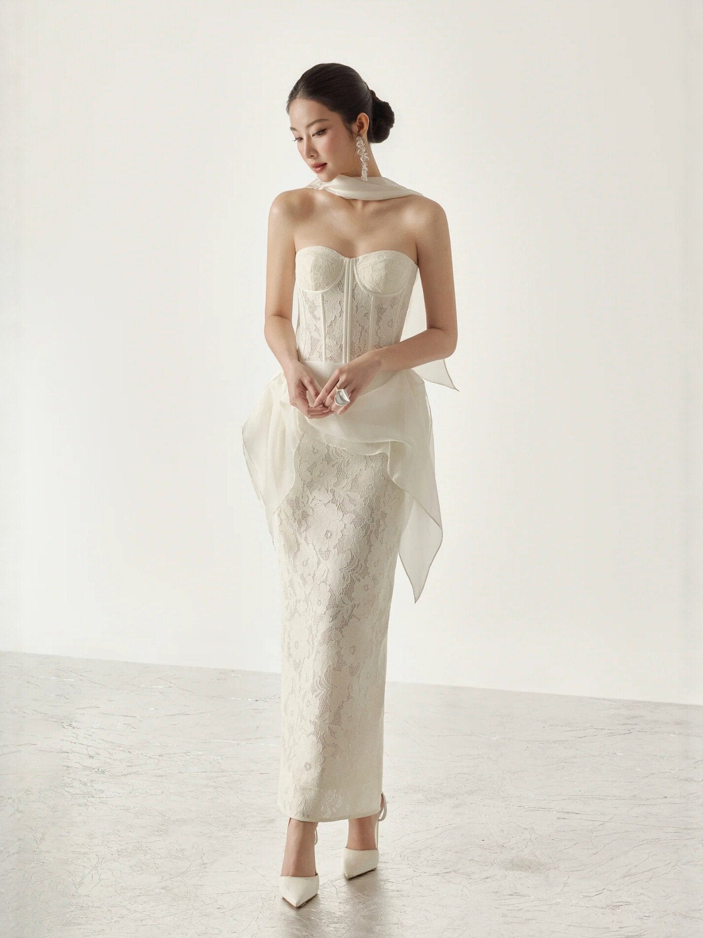 Romantic Lace Corset Dress with Ruffled Overlay