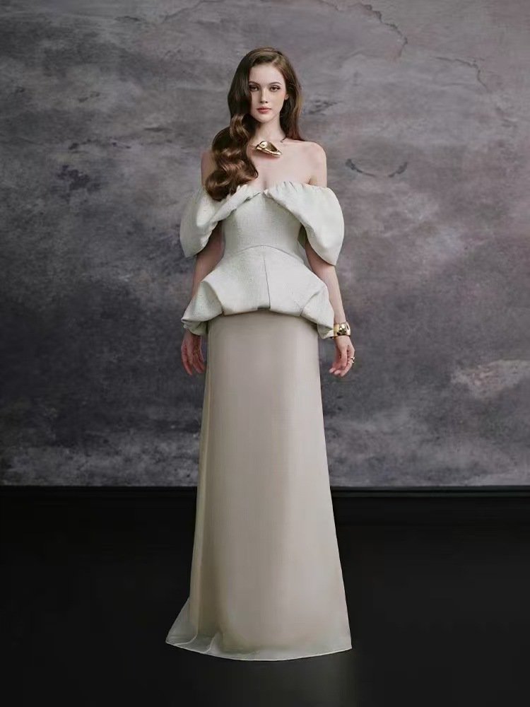 Elegant Off-Shoulder Formal Gown Set