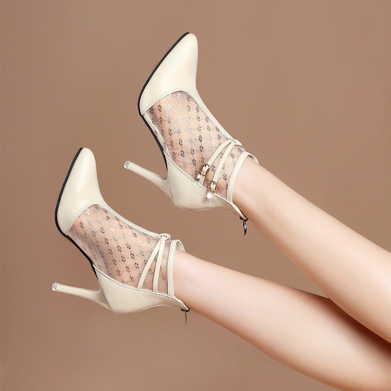 High Heel Mesh Ankle Boots