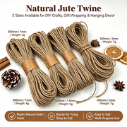 Rustic Jute Twine Set - 3 Sizes, 500mm DIY Craft Rope