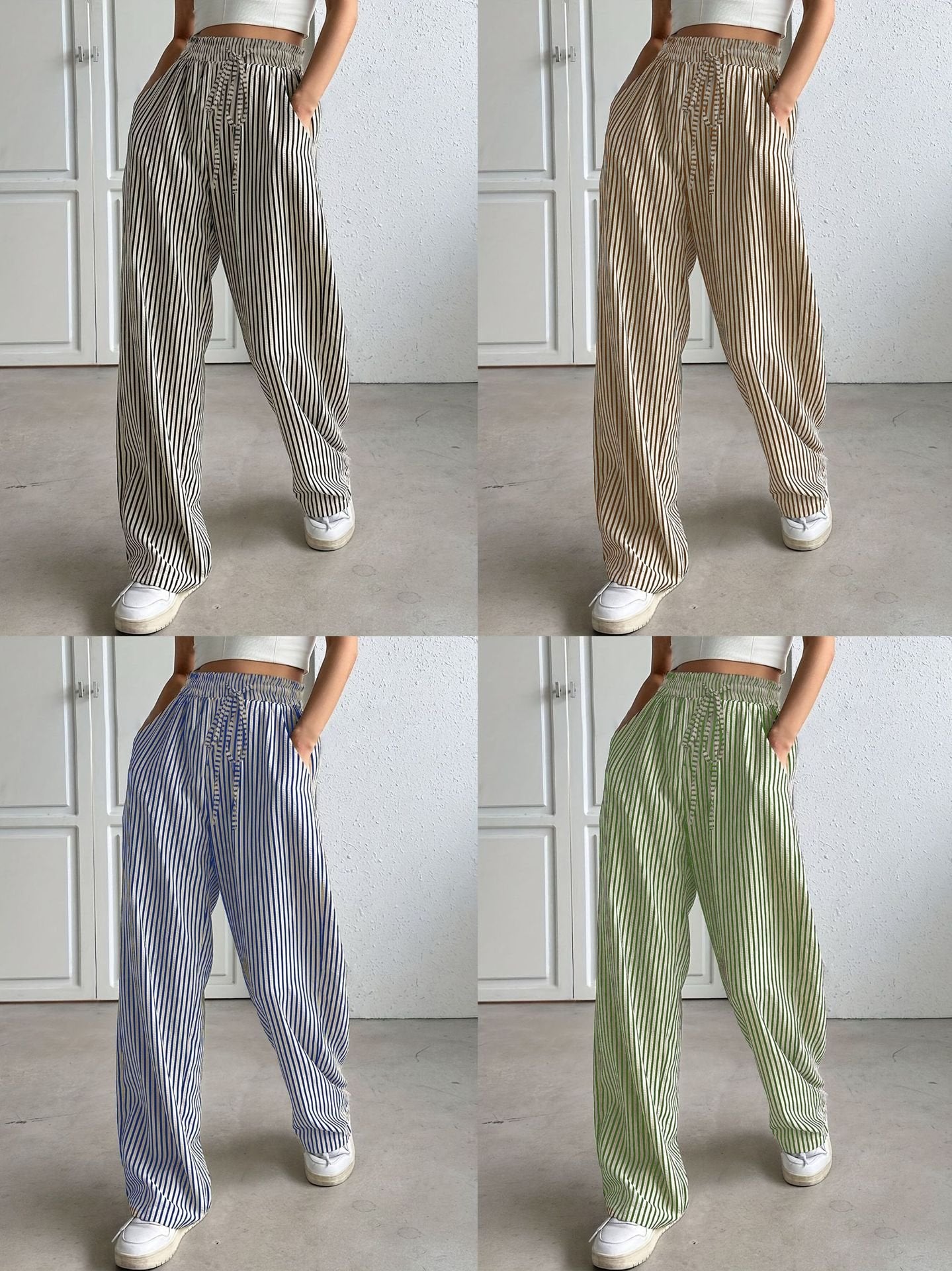 Striped Wide Leg Casual Pants for Women