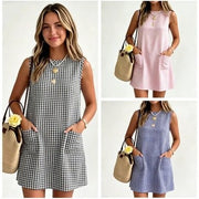 Plaid Sleeveless Dress with Pocket and Zipper