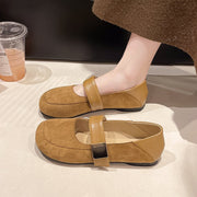 Elegant Korean Style Suede Ballet Flats with Metal Buckle