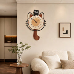 Cute Cat Wall Clock for Bedroom