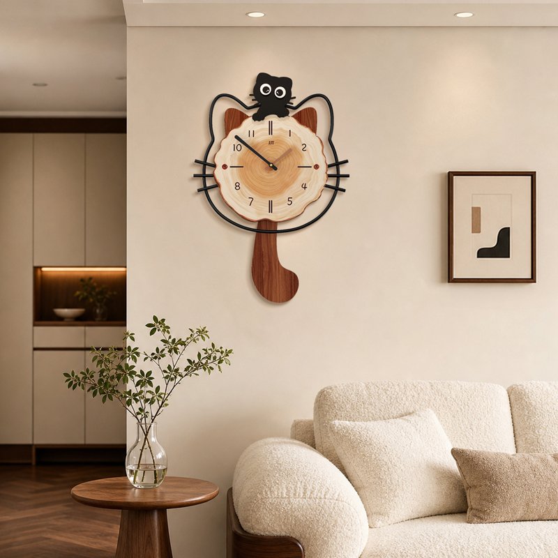 Cute Cat Wall Clock for Bedroom