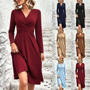 Pure Color V-Neck Long Dress for Women