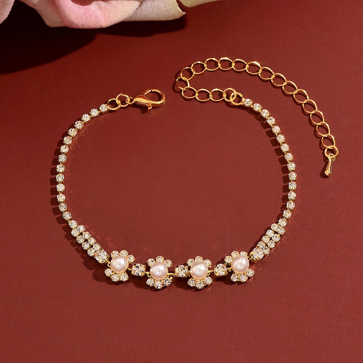 Elegant Floral Pearl Tennis Bracelet
