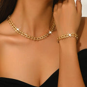 Paperclip Metal Necklace & Bracelet Set - Minimalist Luxury