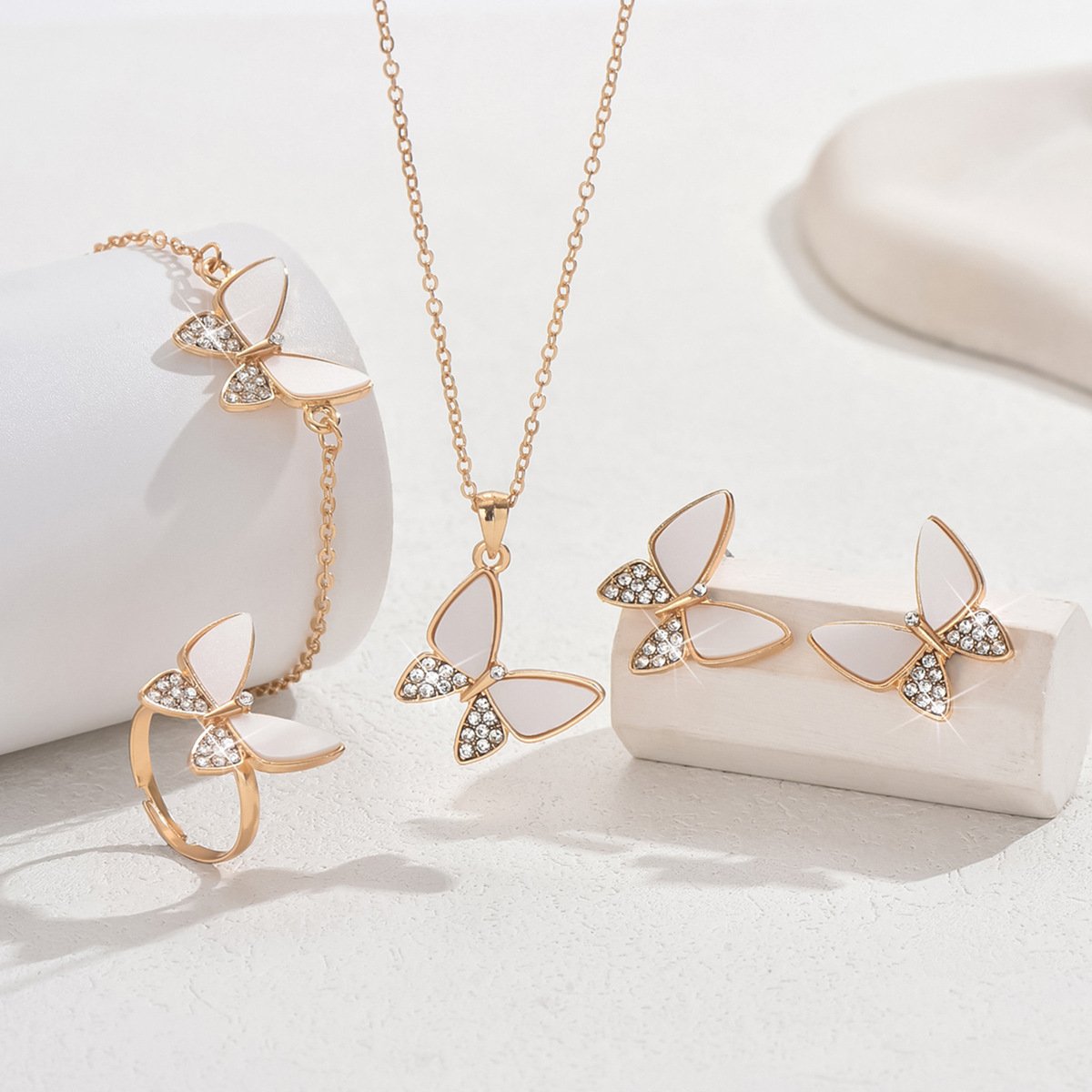 Stunning Diamond-Encrusted 4-Piece Jewelry Set