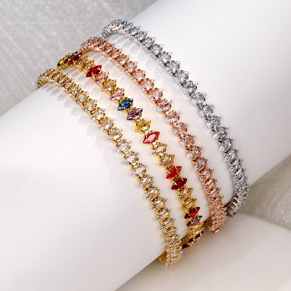 Rainbow Cubic Zirconia Tennis Bracelet, Gold Plated Wrist Jewelry