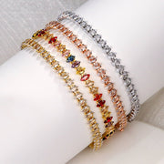 Rainbow Cubic Zirconia Tennis Bracelet, Gold Plated Wrist Jewelry