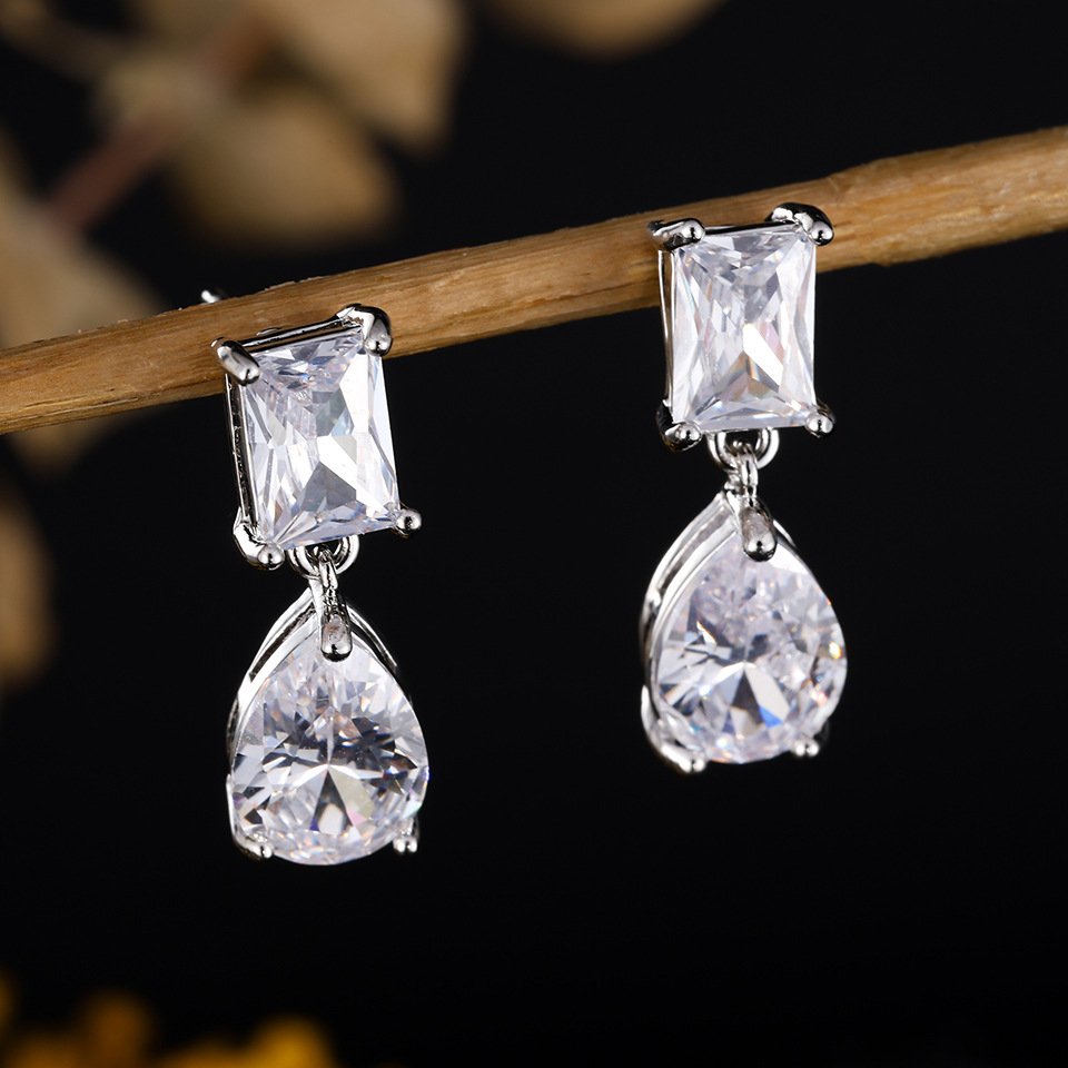 Elegant Drop Earrings for Women - Clear Cubic Zirconia