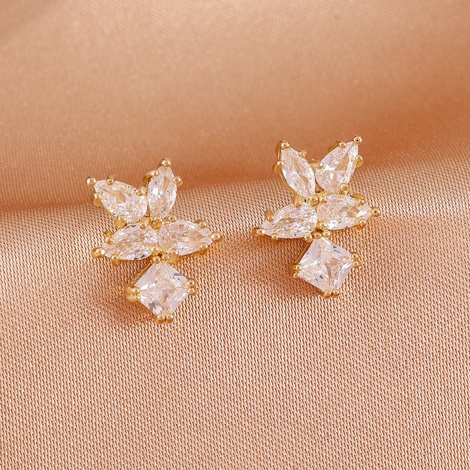 3-Tone Gold Rhodium Rose Gold Plated Bridal Earrings Set