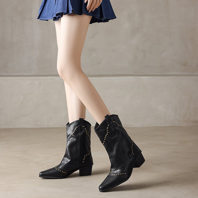 Autumn Winter Pointed Toe Western Boots for Women