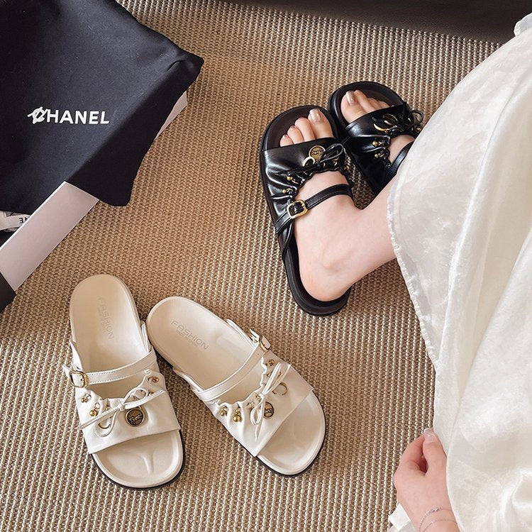 Summer Beach Sandals for Women with Metal Buckle, Soft Sole & Comfortable Fit
