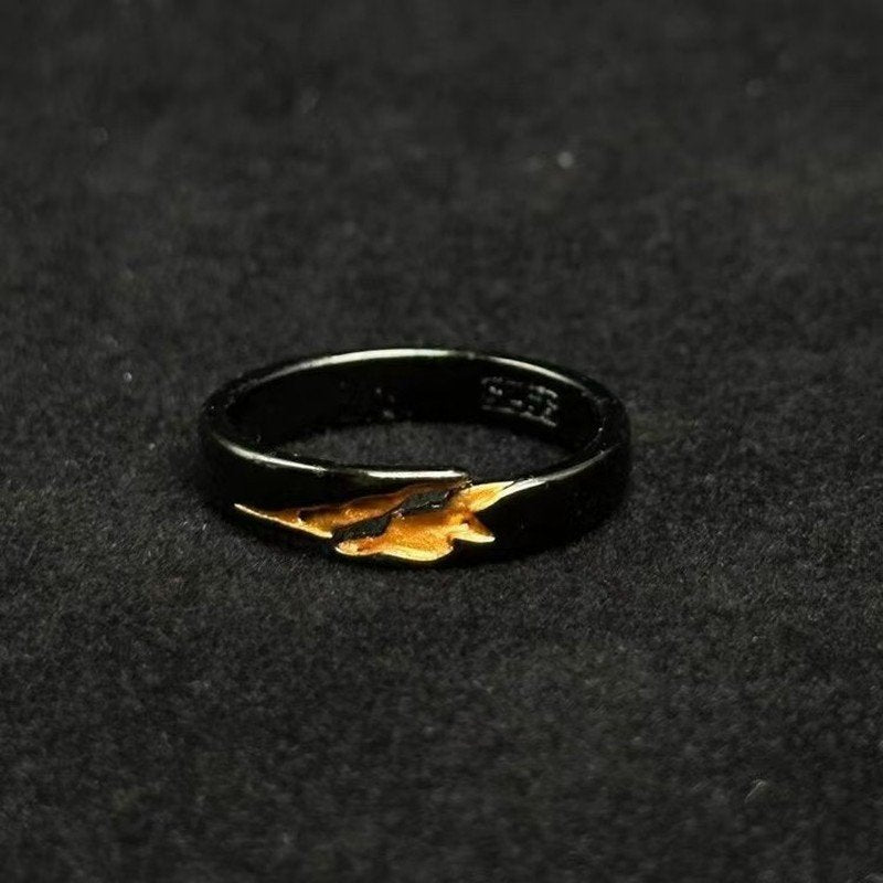 Couple's Matching Black Gold Flame Ring - Elegant Design, Premium Feel