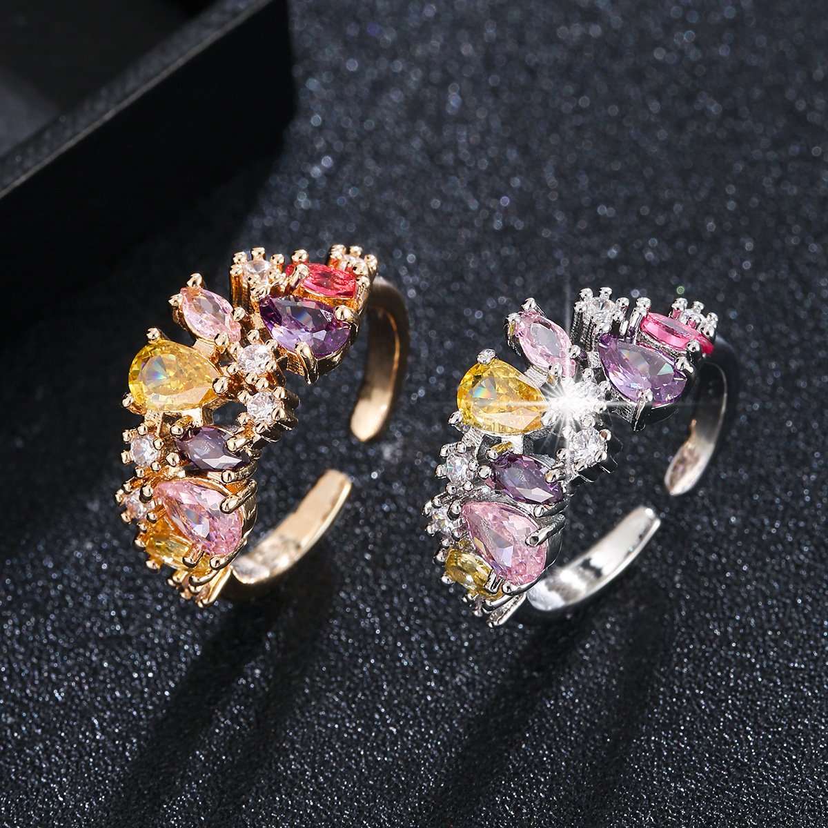 Colorful Flower Adjustable Open Ring Gift Set