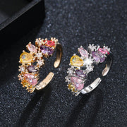 Colorful Flower Adjustable Open Ring Gift Set