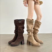 Women's High Heeled Long Tube Boots - Stacked Fashion Boots for Spring & Autumn