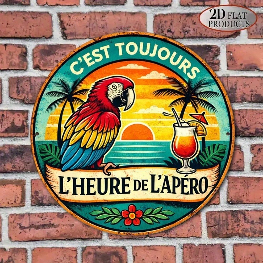 Vintage Parrot Cocktail Sign Happy Hour Bar Decor