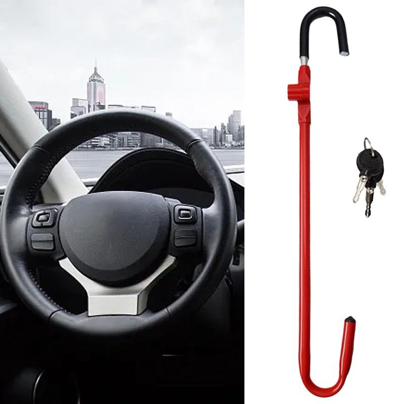 Anti-Theft Steering Wheel Lock with Twin Hook, Red