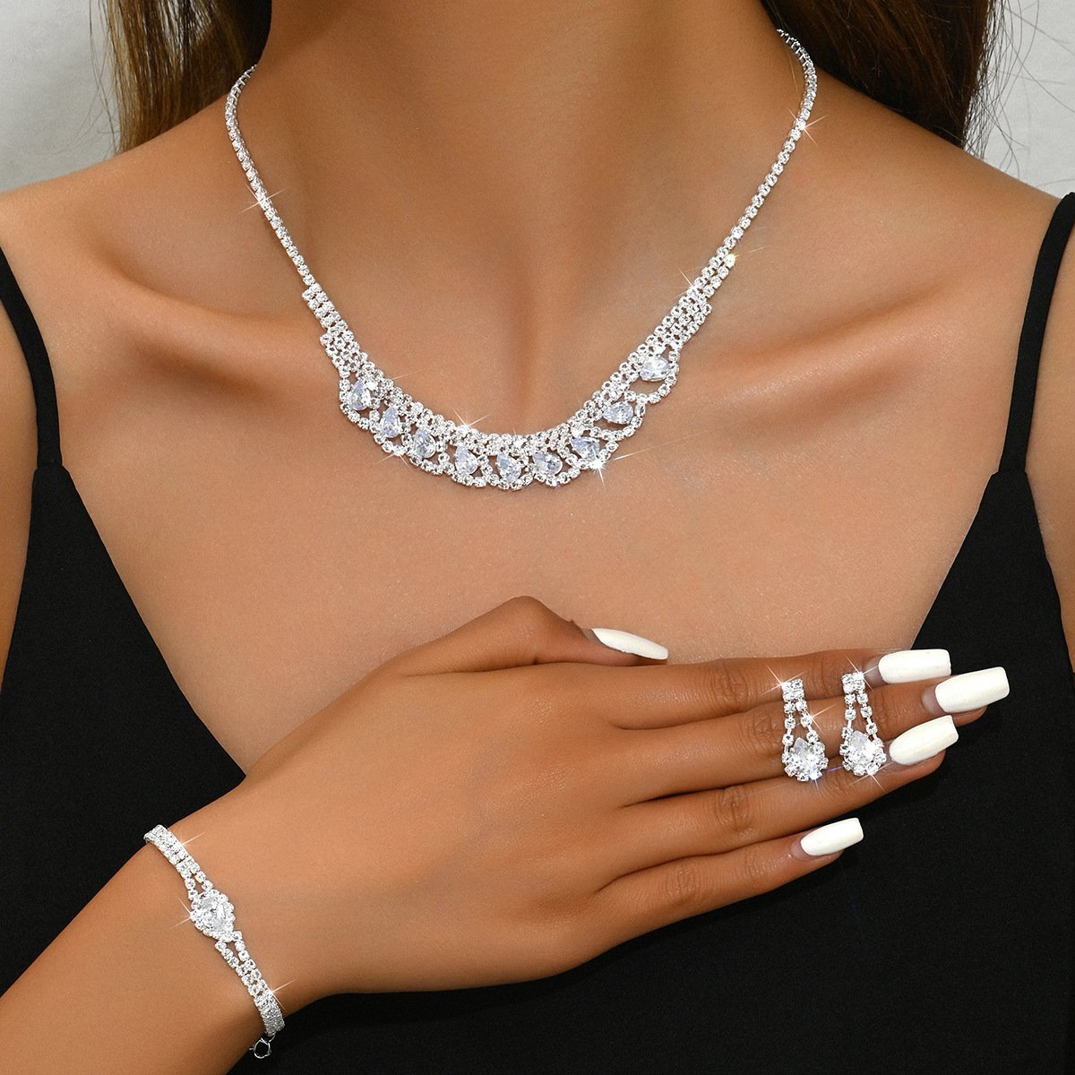 Stunning Crystal Zircon Geometric Bridal Party Jewelry Set