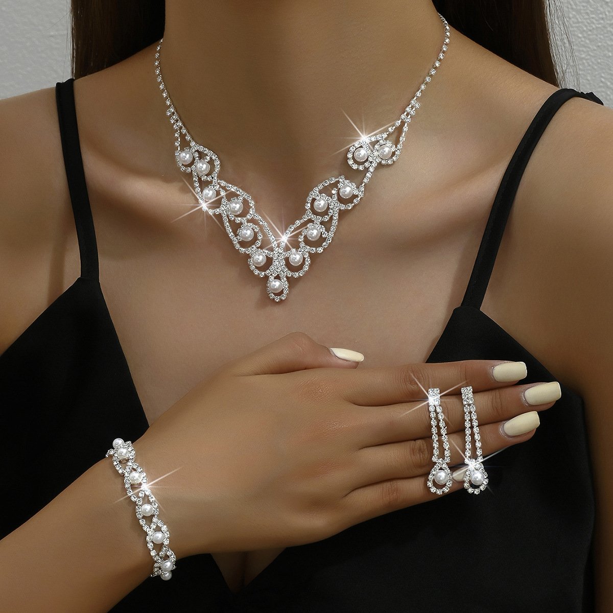 Pearl Flower Jewelry Set for Wedding & Photoshoot