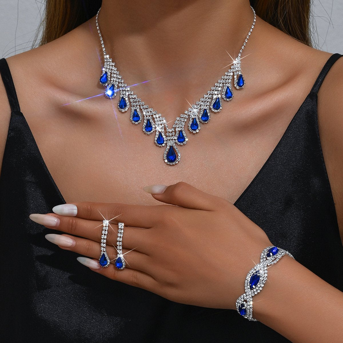 Luxurious 3-Piece Diamond Tassel Jewelry Set