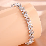 Elegant Marquise CZ Floral Tennis Bracelet, Adjustable Wedding Jewelry