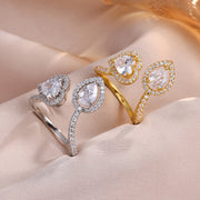 Sparkling Adjustable Ring with CZ Stones, Gold Plated