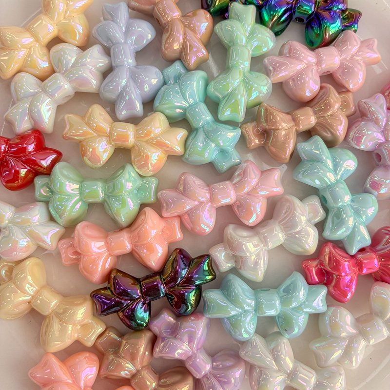 Pastel & Metallic Acrylic Bow Beads for Jewelry Making