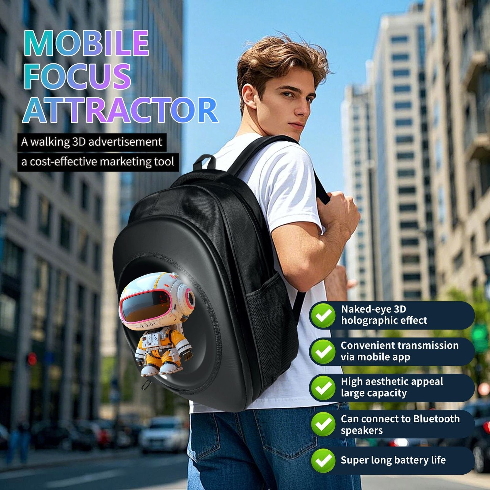 3D Holographic Backpack Display for Outdoor Advertising