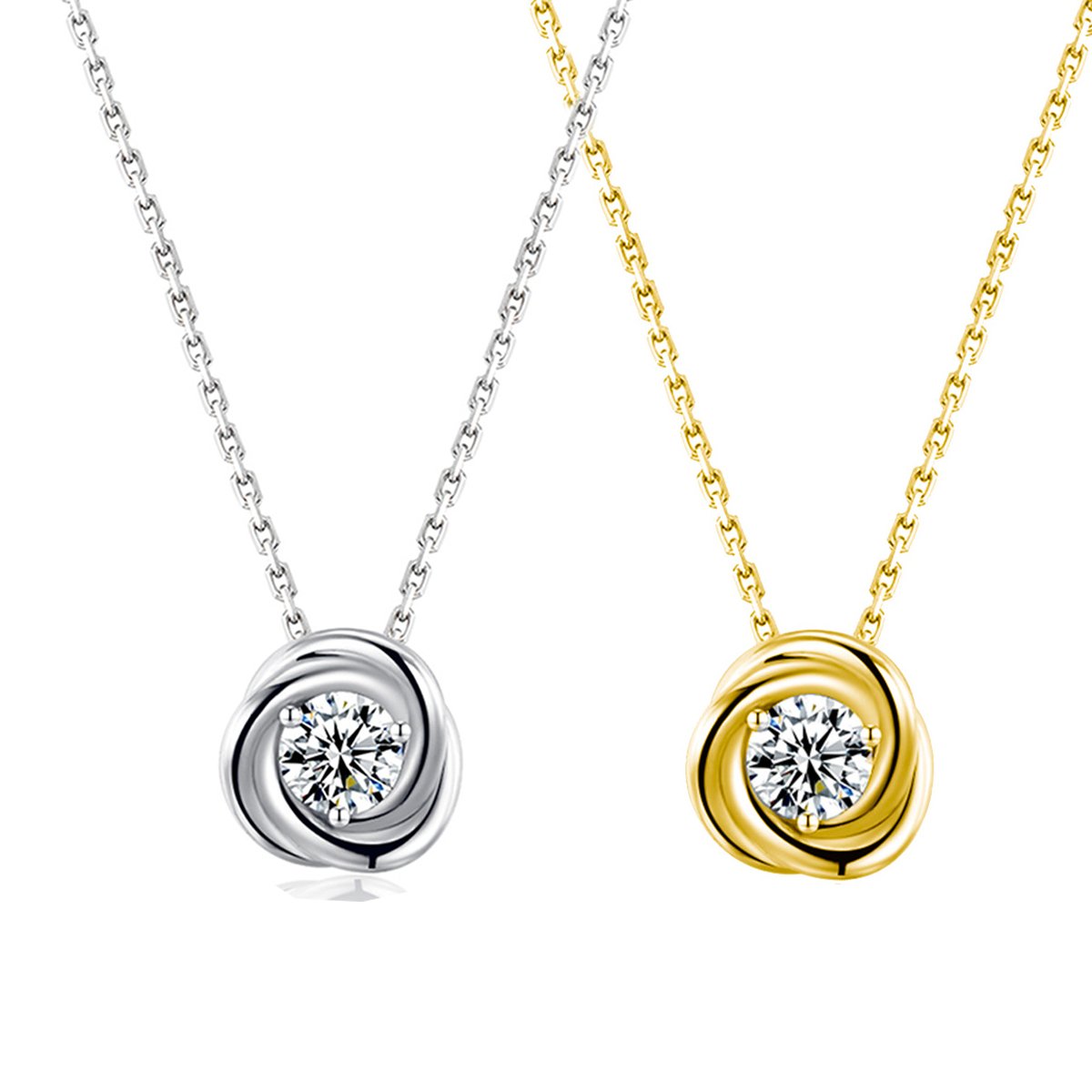 Dual Tone S925 Sterling Silver Moissanite Spiral Necklace