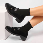 Spring Black Bow Slip-On Loafers for Women